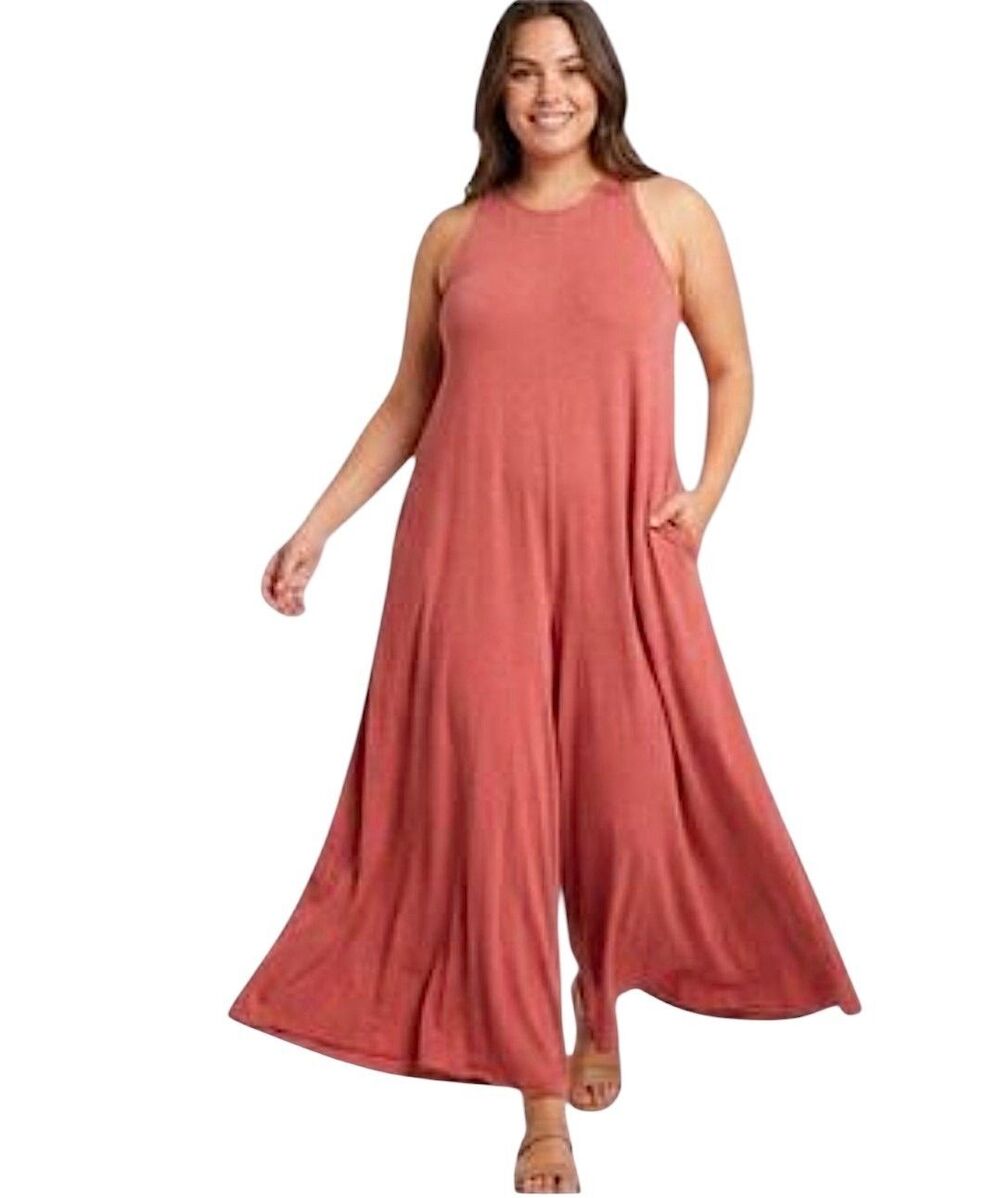 Natural Life "Katie" Linen-Cotton Wide Leg Sleeveless Jumpsuit Terracotta L/XL